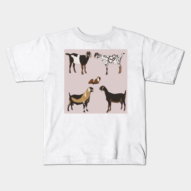 Nubian Goats Pattern Grey Kids T-Shirt by TrapperWeasel